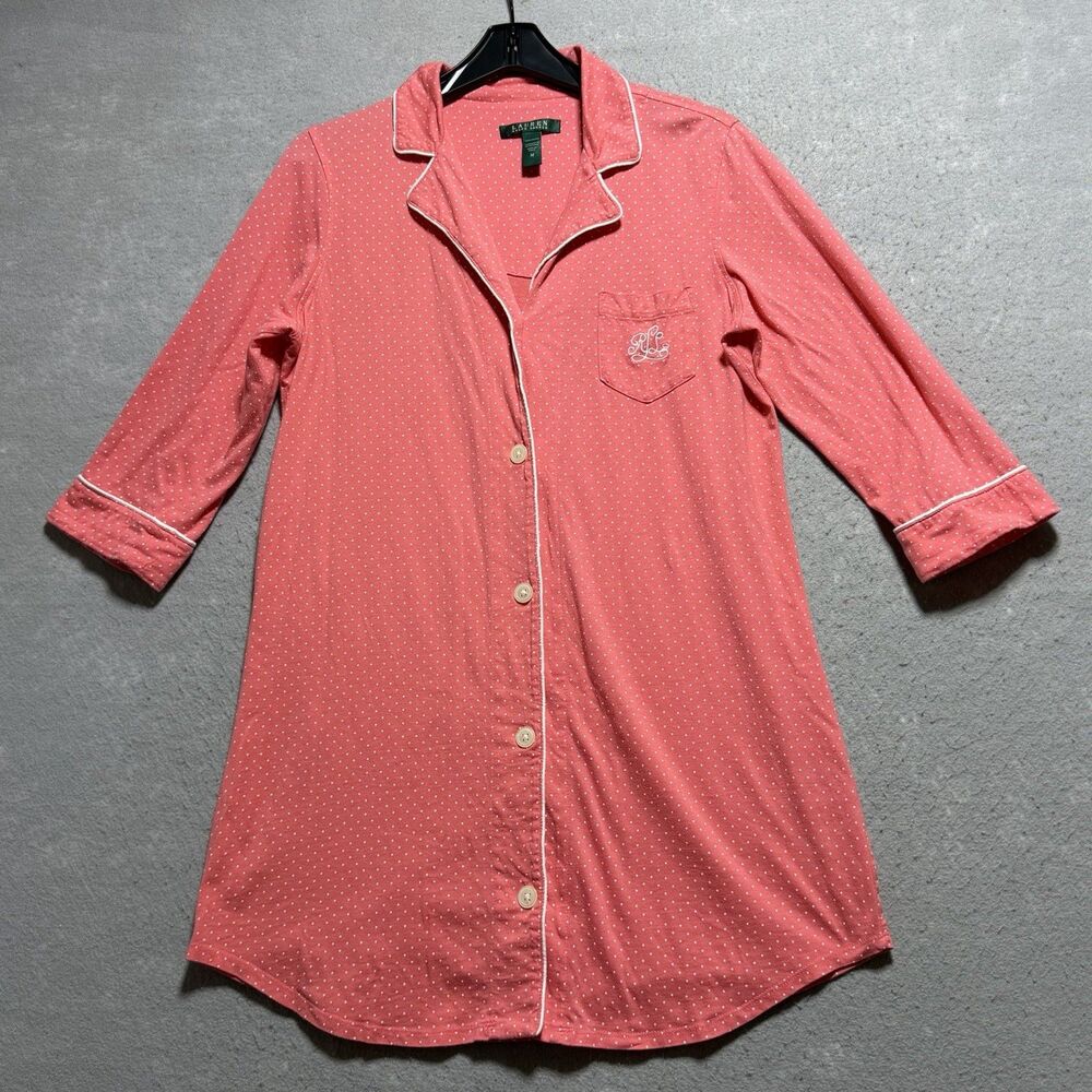 Lauren Ralph Lauren Sleepwear Women’s Medium Pink Polka Dot Button Up Pajama